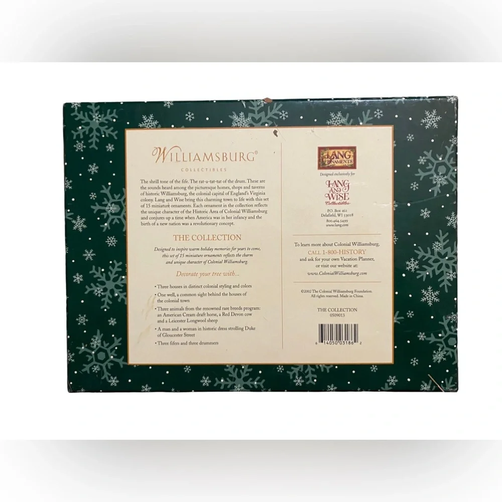 2002‎ Lang & Wise Williamsburg Collectibles 14 Miniature Ornaments 0509013 NOB